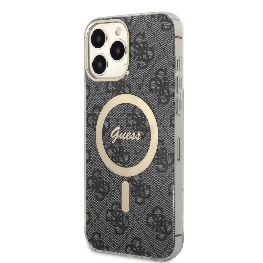 iPhone 13 Pro Max Case Hülle - Guess Monogramm lackiert mit goldenem MagSafe - Grau