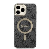 iPhone 13 Pro Max Case Hülle - Guess Monogramm lackiert mit goldenem MagSafe - Grau