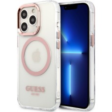 iPhone 14 Pro Max Case Hülle - Guess Hartschalen-Silikon mit MagSafe in Pink - Transparent