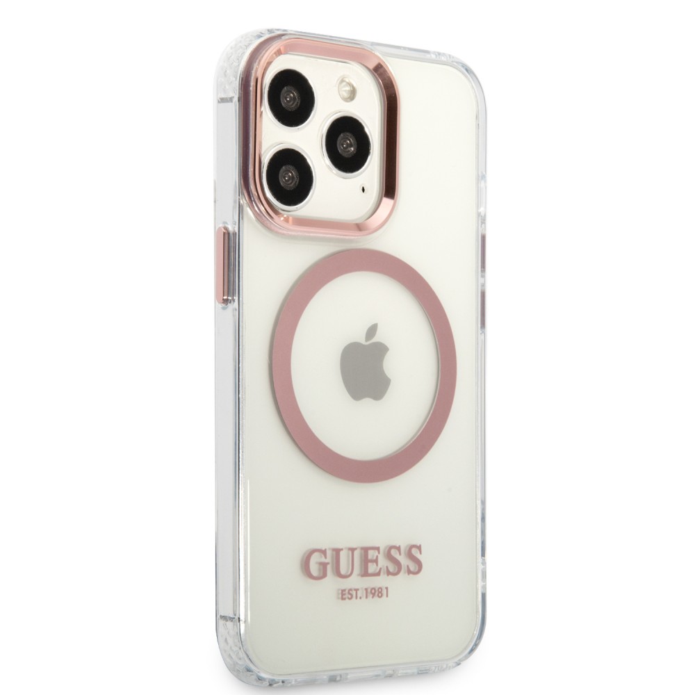 iPhone 14 Pro Max Case Hülle - Guess Hartschalen-Silikon mit MagSafe in Pink - Transparent