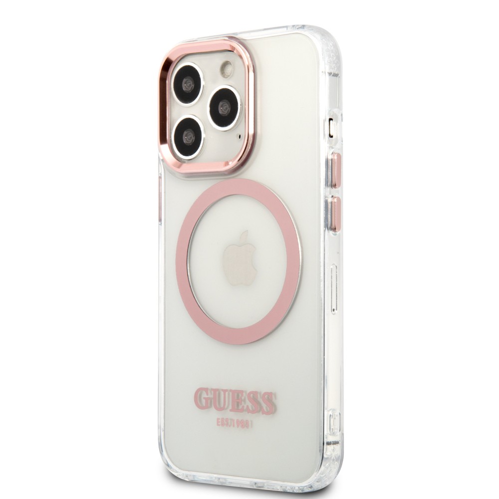 iPhone 14 Pro Max Case Hülle - Guess Hartschalen-Silikon mit MagSafe in Pink - Transparent
