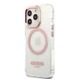 iPhone 14 Pro Max Case Hülle - Guess Hartschalen-Silikon mit MagSafe in Pink - Transparent