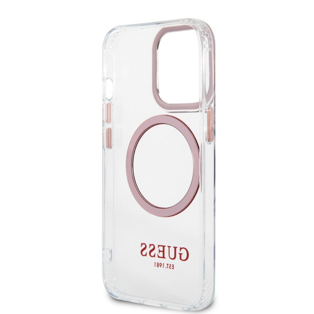 iPhone 14 Pro Max Case Hülle - Guess Hartschalen-Silikon mit MagSafe in Pink - Transparent