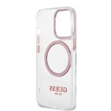 iPhone 14 Pro Max Case Hülle - Guess Hartschalen-Silikon mit MagSafe in Pink - Transparent