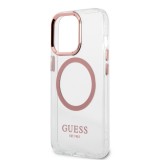 iPhone 14 Pro Max Case Hülle - Guess Hartschalen-Silikon mit MagSafe in Pink - Transparent