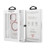 iPhone 14 Pro Max Case Hülle - Guess Hartschalen-Silikon mit MagSafe in Pink - Transparent