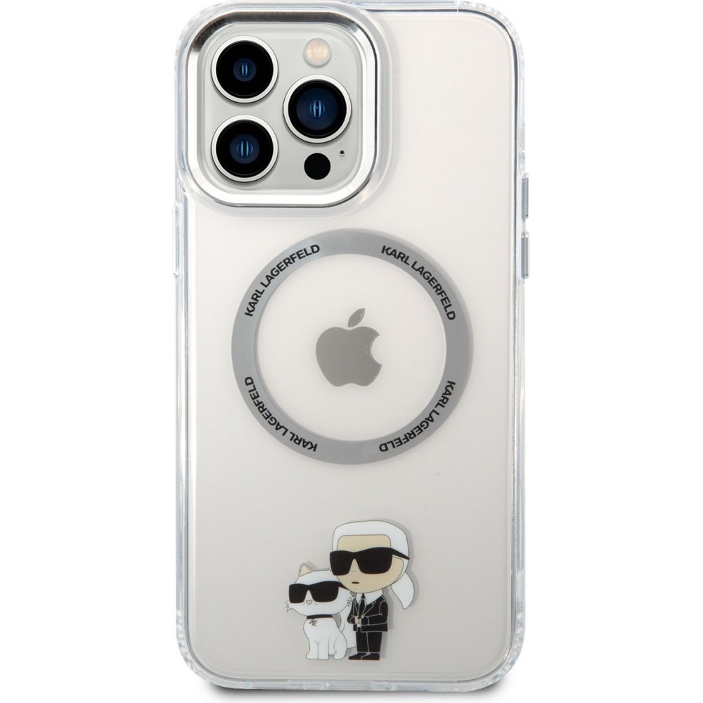 iPhone 13 Pro Max Case Hülle - Karl Lagerfeld und Choupette duo gel rigide mit MagSafe in silber - Transparent