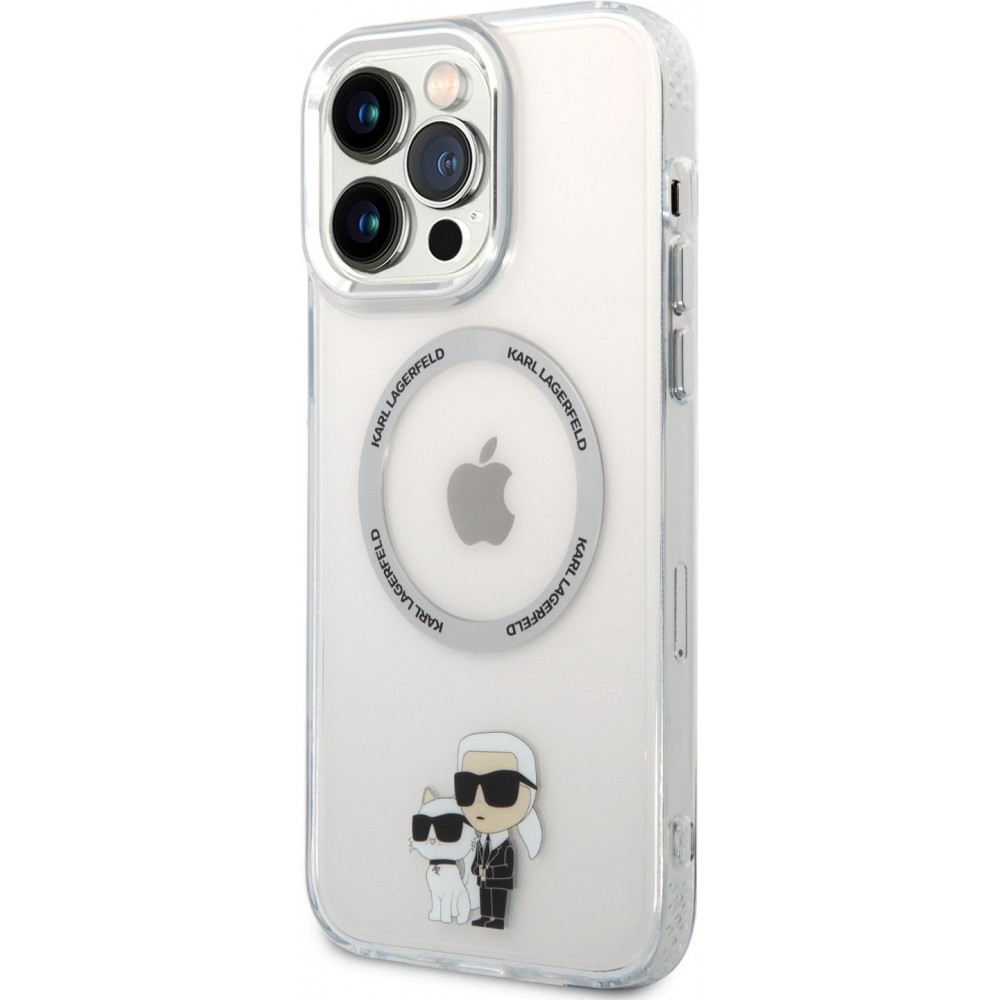 iPhone 13 Pro Max Case Hülle - Karl Lagerfeld und Choupette duo gel rigide mit MagSafe in silber - Transparent