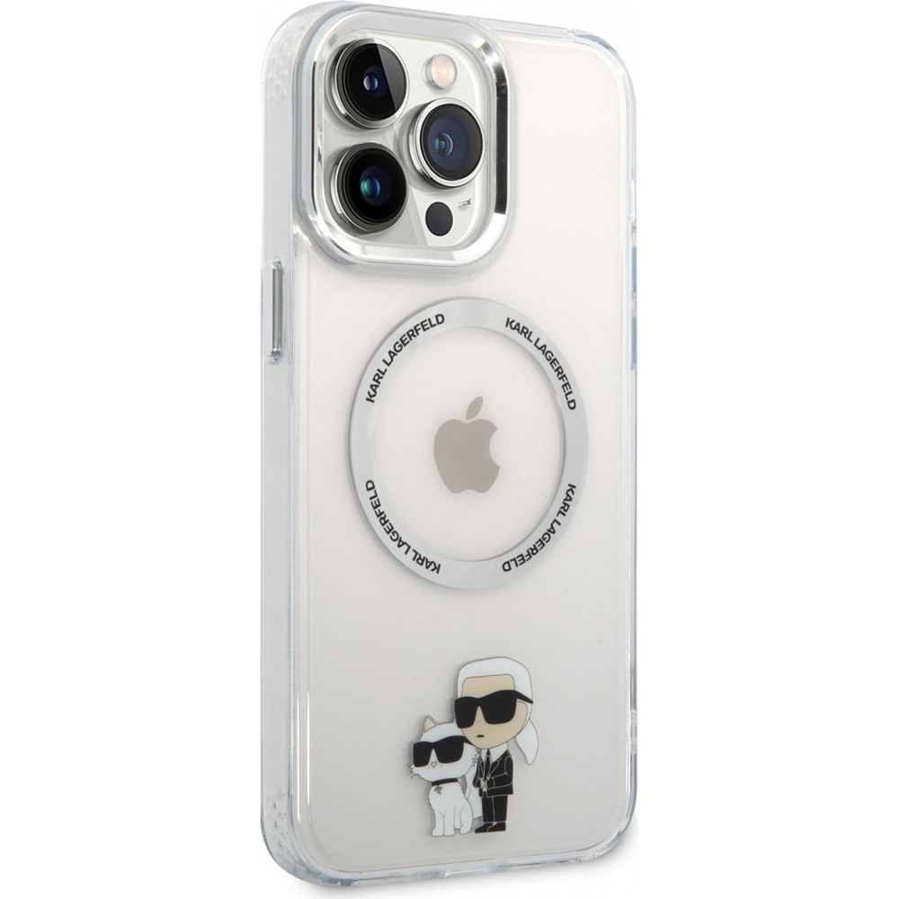 iPhone 13 Pro Max Case Hülle - Karl Lagerfeld und Choupette duo gel rigide mit MagSafe in silber - Transparent