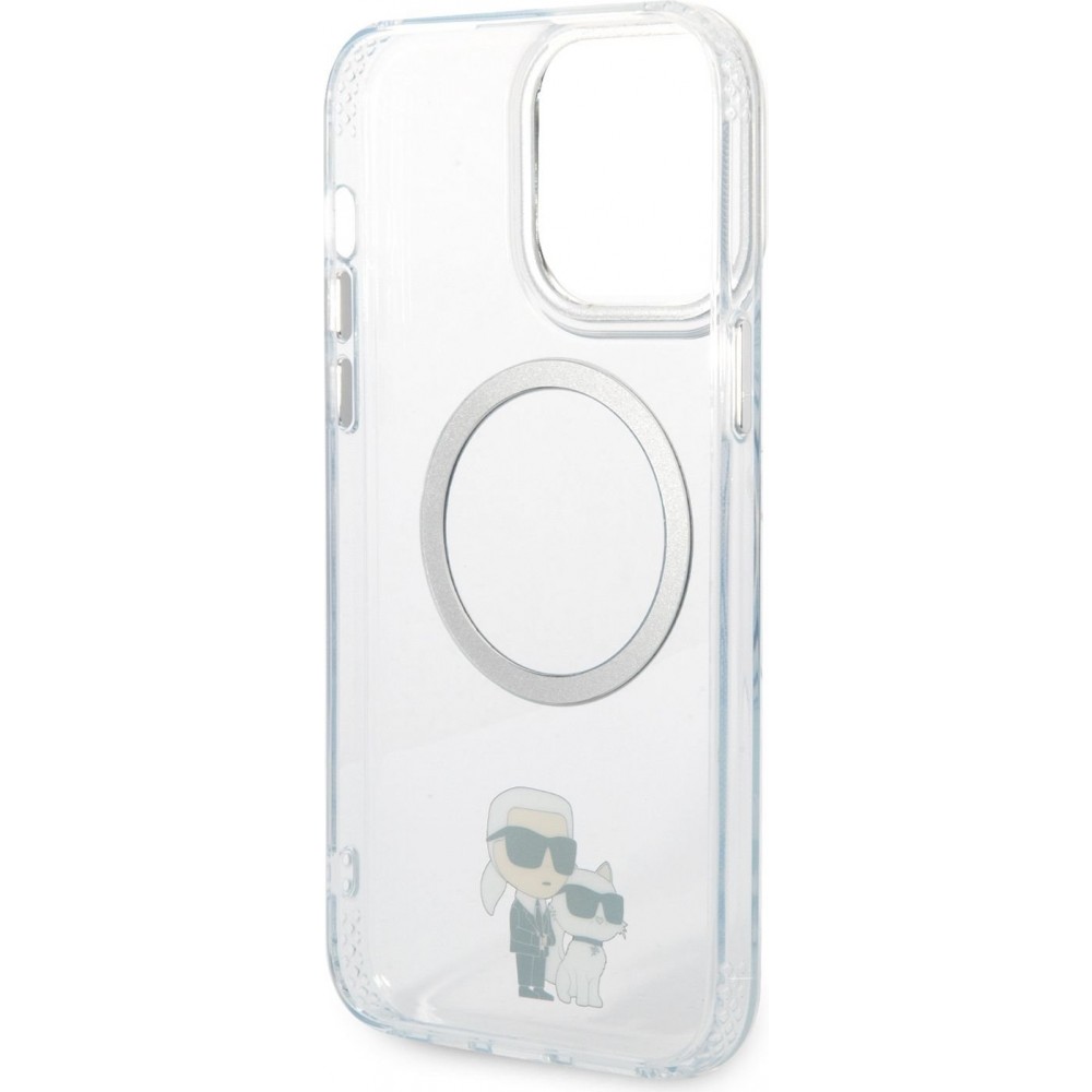 iPhone 13 Pro Max Case Hülle - Karl Lagerfeld und Choupette duo gel rigide mit MagSafe in silber - Transparent