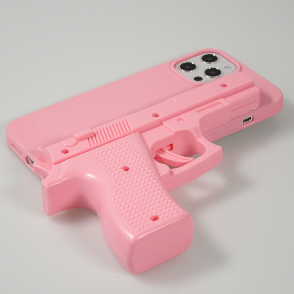 iPhone 12 Pro Max Case Hülle - Realistische Pistole 3D mit nutzbarem Abzughebel - Hellrosa