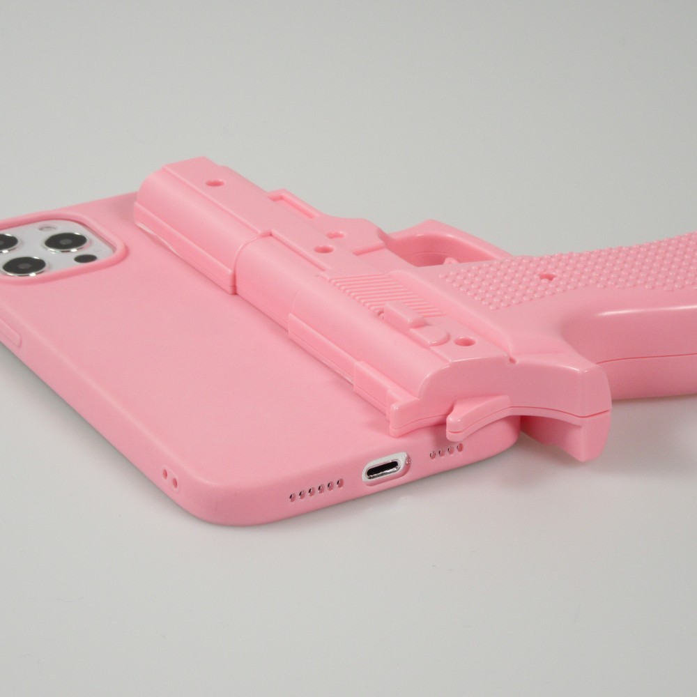 iPhone 12 Pro Max Case Hülle - Realistische Pistole 3D mit nutzbarem Abzughebel - Hellrosa