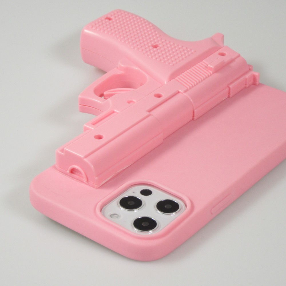 iPhone 12 Pro Max Case Hülle - Realistische Pistole 3D mit nutzbarem Abzughebel - Hellrosa