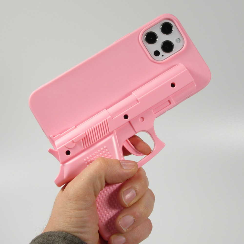 iPhone 12 Pro Max Case Hülle - Realistische Pistole 3D mit nutzbarem Abzughebel - Hellrosa