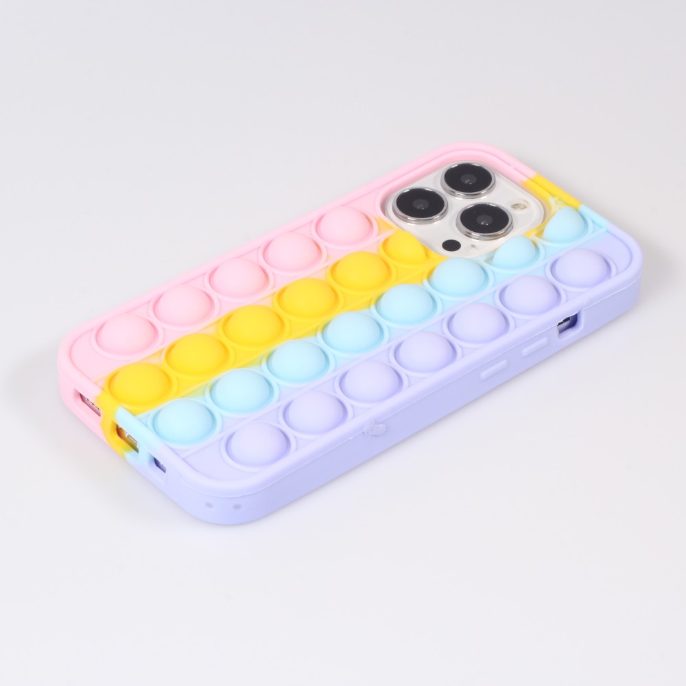 Coque iPhone 13 Pro Max - Silicone jeu éclate bulles anti-stress arc-en-ciel