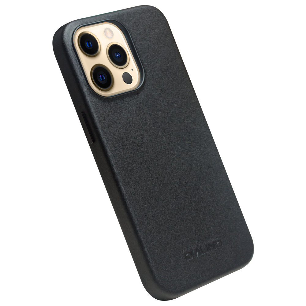 Coque iPhone 14 Pro Max - Qialino cuir véritable (compatible MagSafe) - Noir