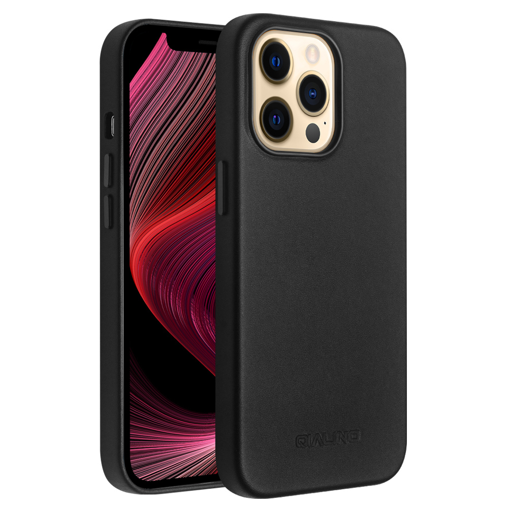 Coque iPhone 14 Pro Max - Qialino cuir véritable (compatible MagSafe) - Noir