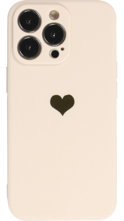 iPhone 14 Pro Case Hülle - Silikon Mat Herz gold - Beige