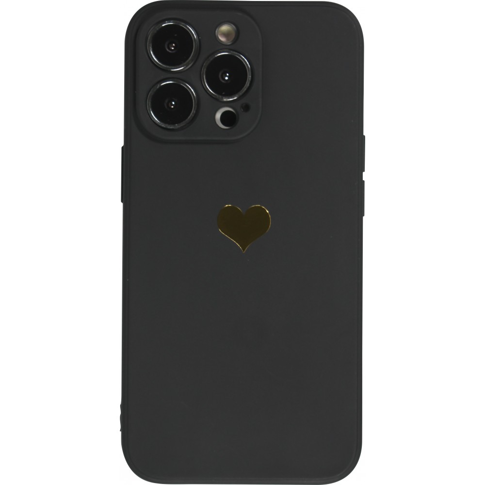 Samsung Galaxy S24+ Case Hülle - Silikon Mat Herz gold - Schwarz