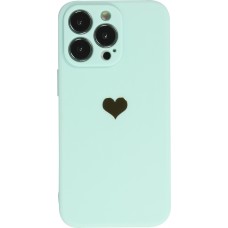 Coque iPhone 16 Pro Max - Silicone Mat Coeur doré - Turquoise