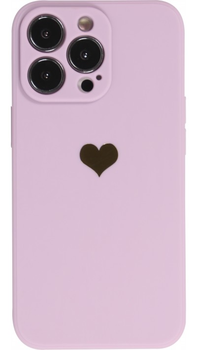 iPhone 14 Pro Case Hülle - Silikon Mat Herz gold - Violett