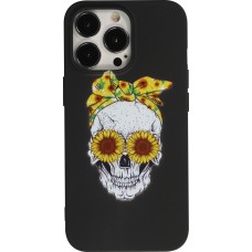 Hülle iPhone 13 Pro - Silikonmatte Skull flowers - Schwarz
