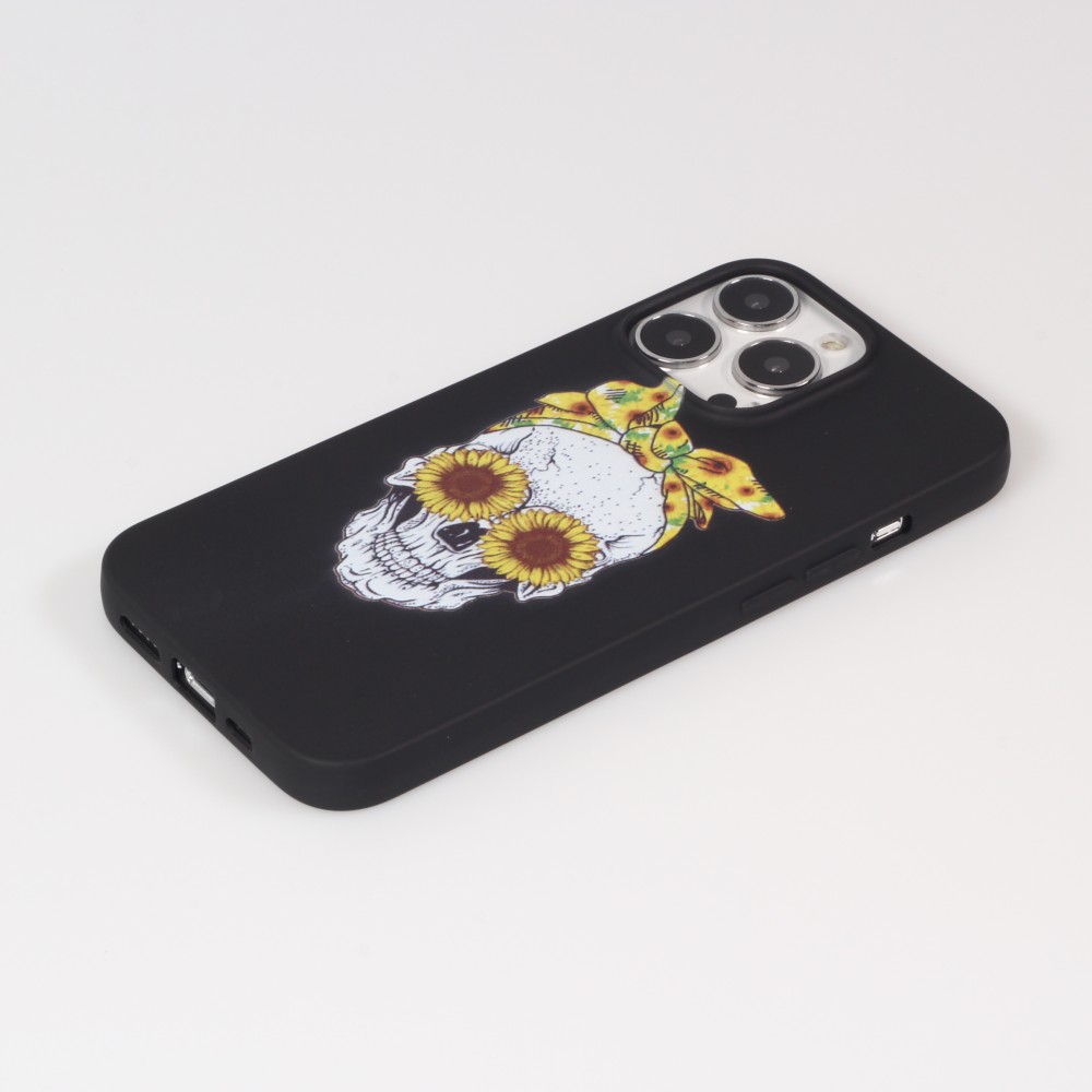Hülle iPhone 13 Pro - Silikonmatte Skull flowers - Schwarz