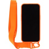 iPhone 13 Pro Max Case Hülle - Silikon mit Kordel und Haken - Orange
