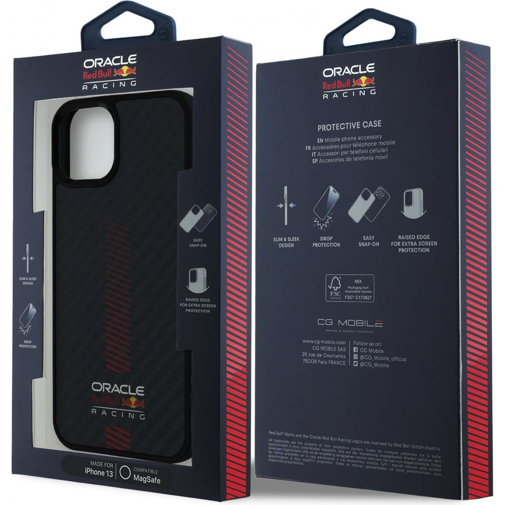 iPhone 13 Case Hülle - Red Bull Racing Carbon Powerbar MagSafe - Schwarz