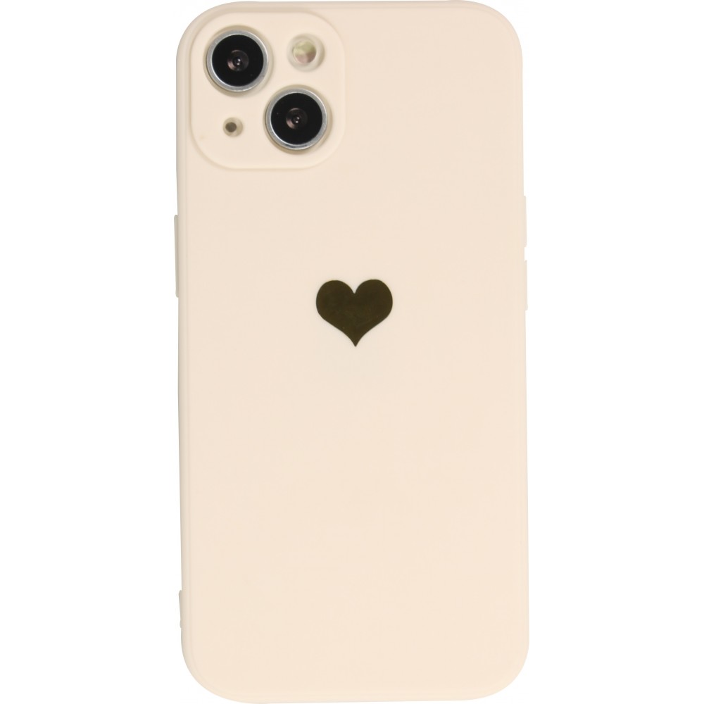 iPhone 15 Case Hülle - Silikon Mat Herz gold - Beige