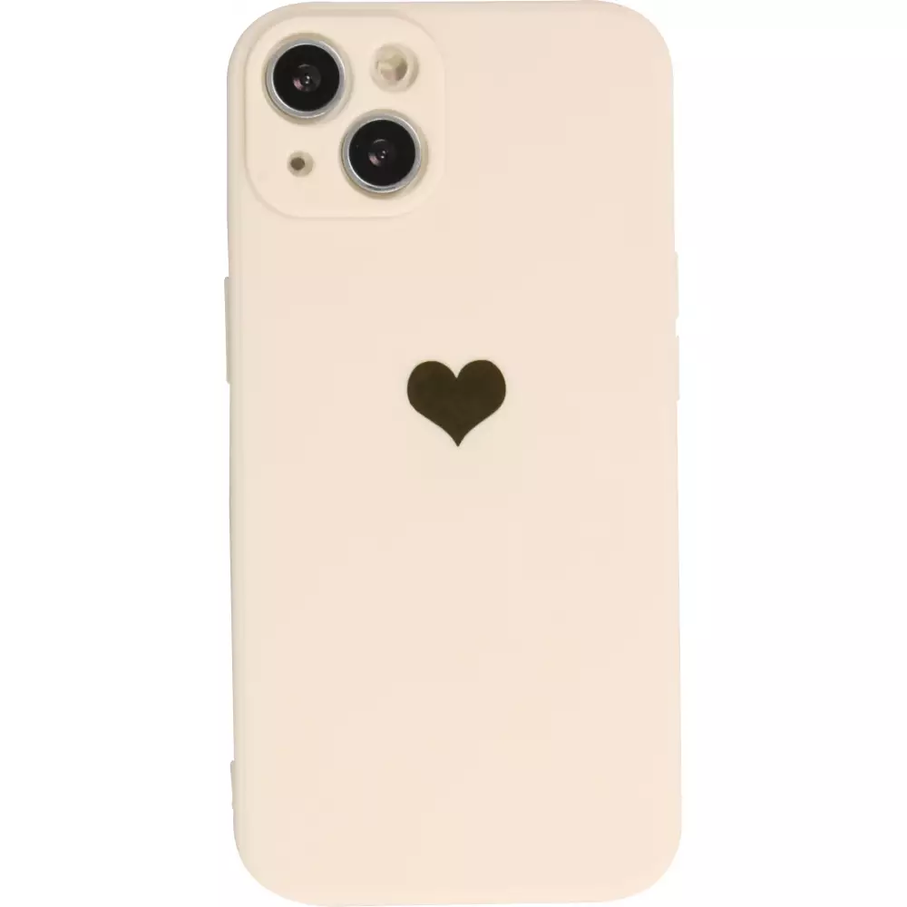 iPhone 14 Case Hülle - Silikon Mat Herz gold - Beige