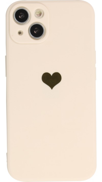 iPhone 14 Plus Case Hülle - Silikon Mat Herz gold - Beige