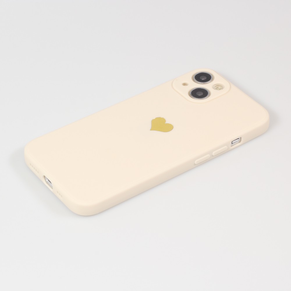 iPhone 15 Case Hülle - Silikon Mat Herz gold - Beige