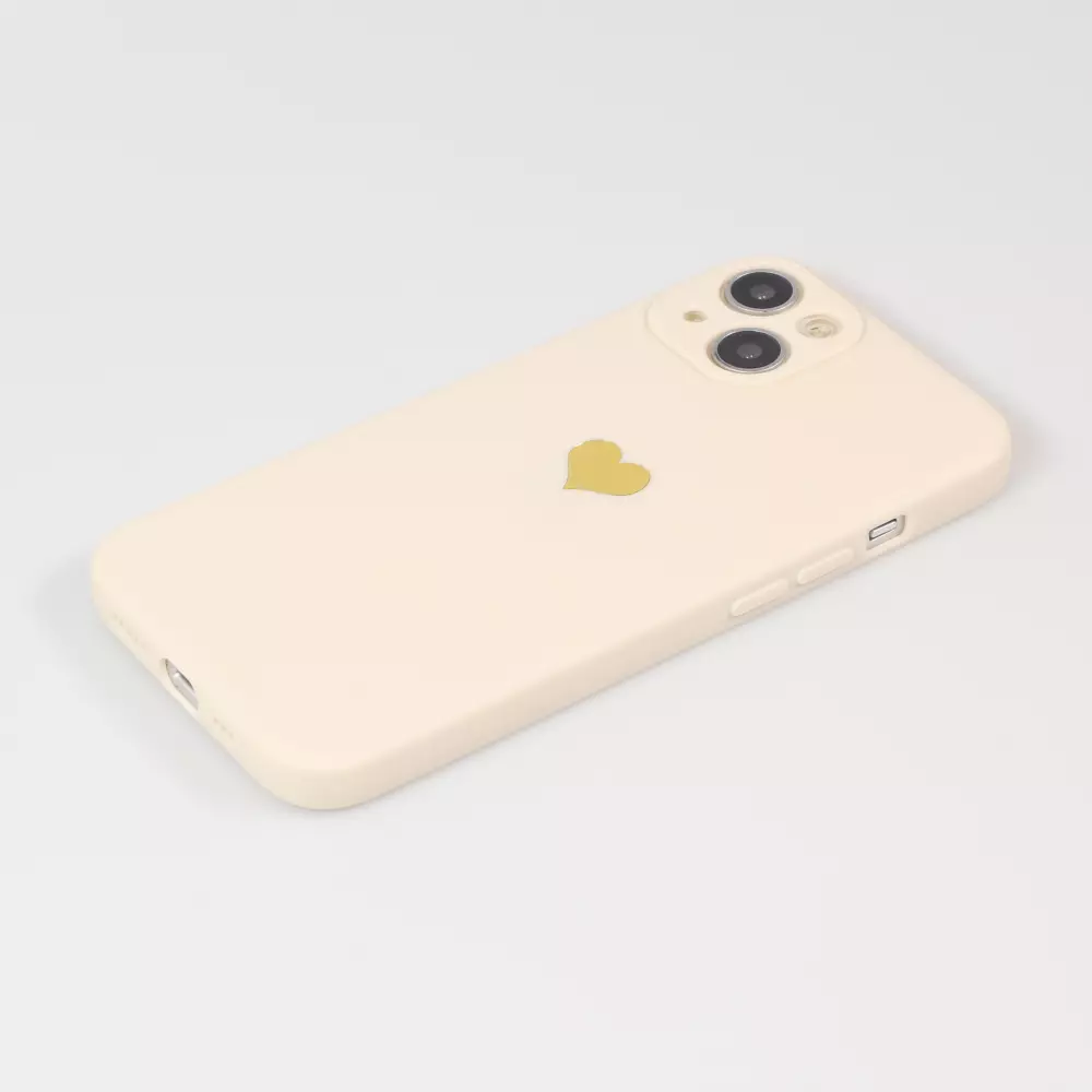 iPhone 14 Case Hülle - Silikon Mat Herz gold - Beige