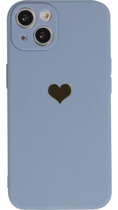 iPhone 15 Case Hülle - Silikon Mat Herz gold - Blau