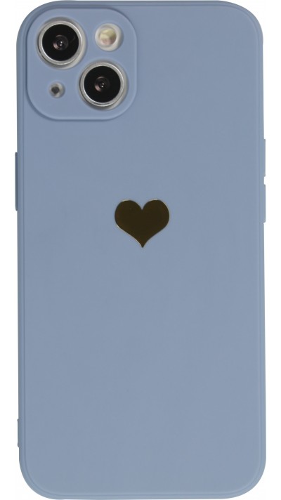 iPhone 14 Plus Case Hülle - Silikon Mat Herz gold - Blau