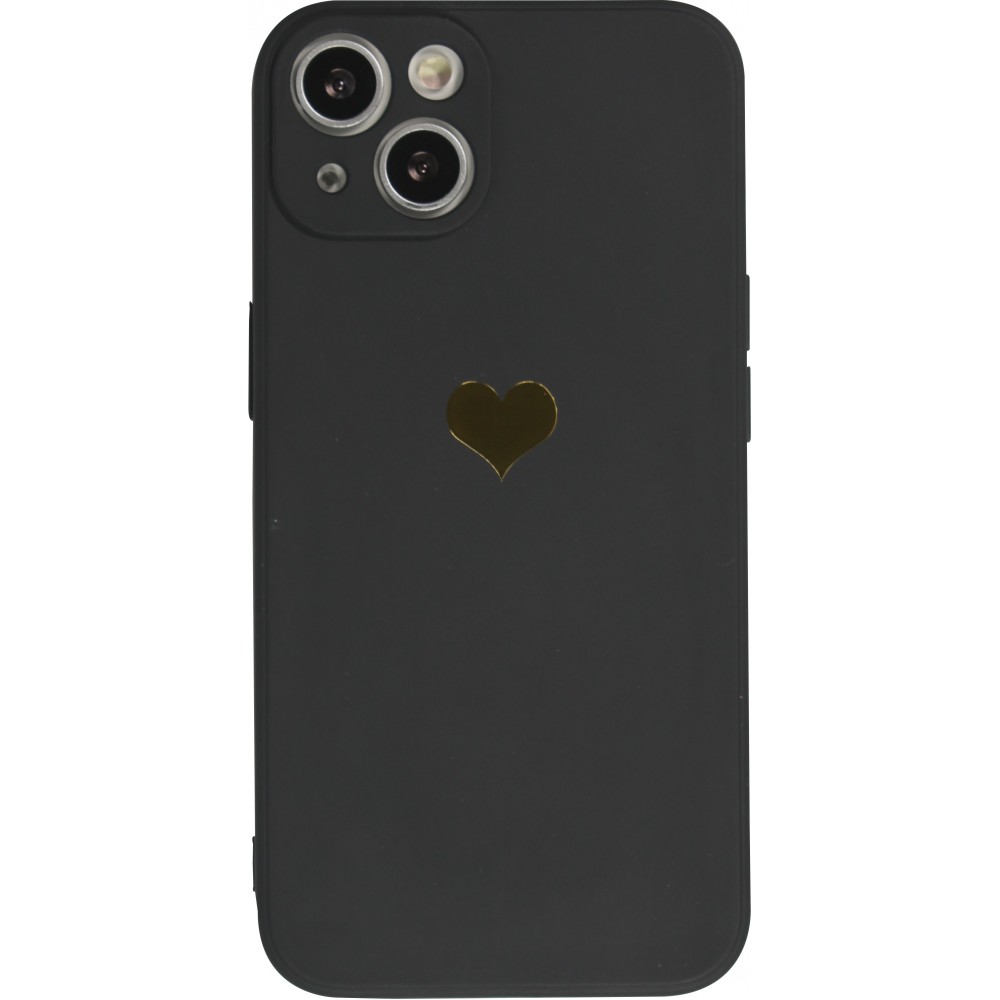 iPhone 15 Case Hülle - Silikon Mat Herz gold - Schwarz