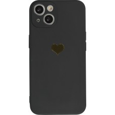 iPhone 15 Case Hülle - Silikon Mat Herz gold - Schwarz