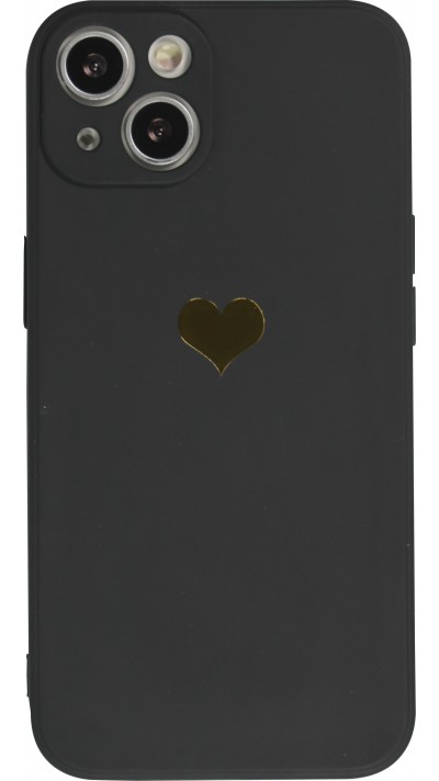 iPhone 14 Plus Case Hülle - Silikon Mat Herz gold - Schwarz