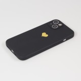 iPhone 15 Case Hülle - Silikon Mat Herz gold - Schwarz