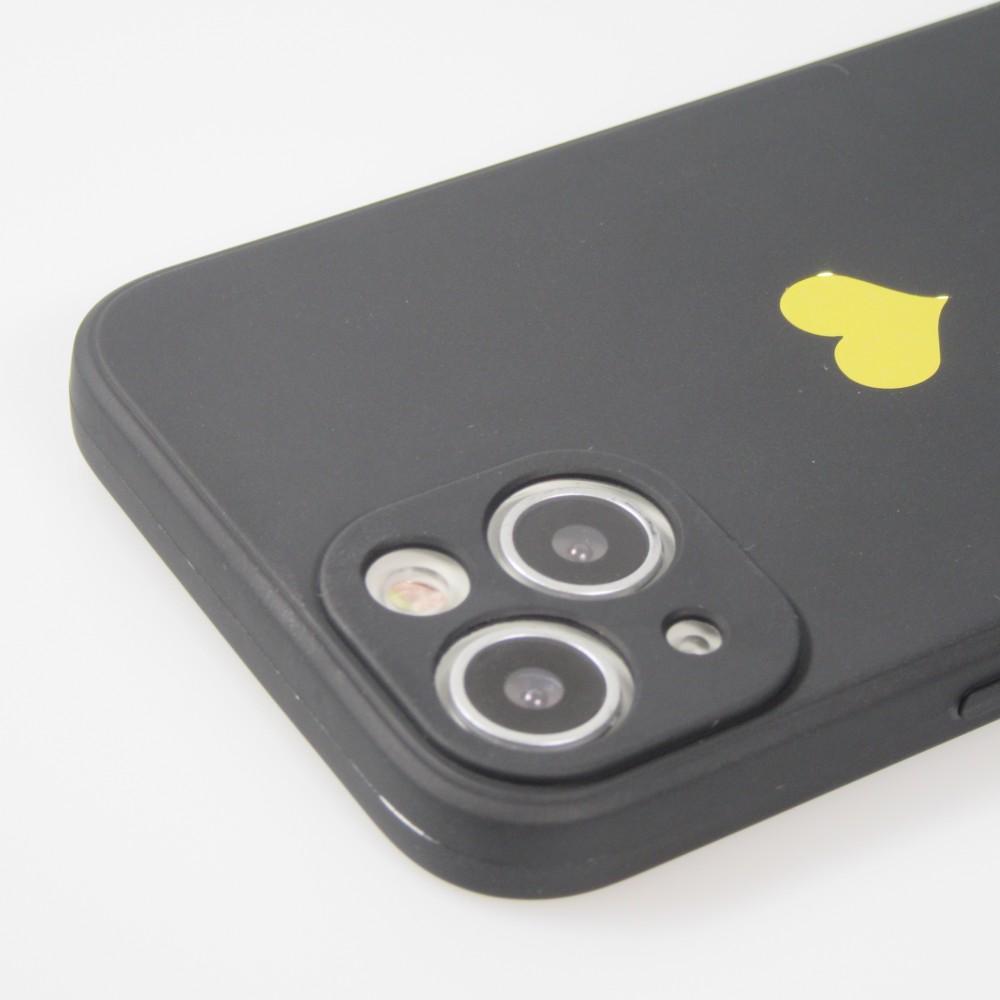 iPhone 15 Case Hülle - Silikon Mat Herz gold - Schwarz