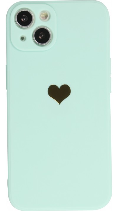 iPhone 16e Case Hülle - Silikon Mat Herz gold - Türkis