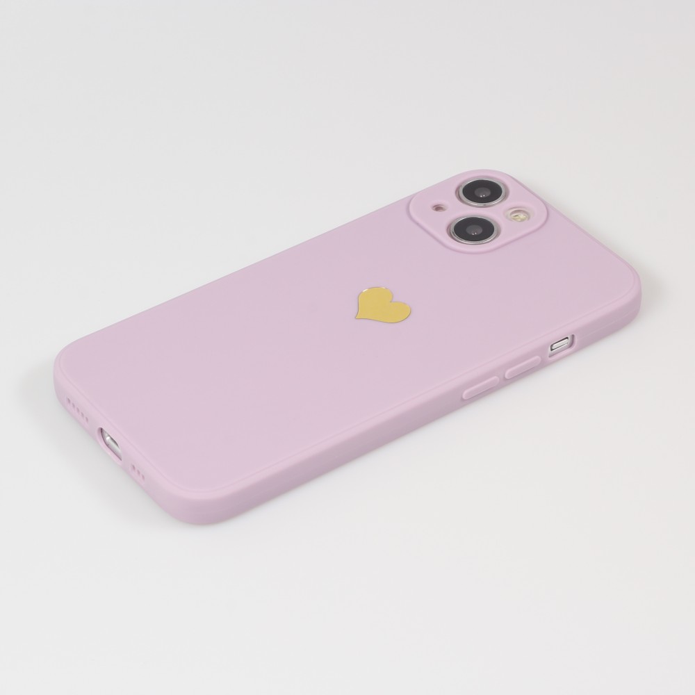 iPhone 15 Case Hülle - Silikon Mat Herz gold - Violett