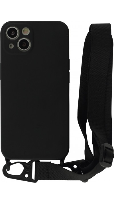 Hülle iPhone 13 mini - Silikon mit Kordel und Haken - Schwarz