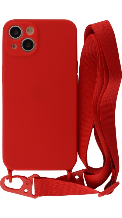 iPhone 13 Case Hülle - Silikon mit Kordel und Haken - Rot