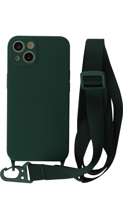 iPhone 13 Case Hülle - Silikon mit Kordel und Haken - Dunkelgrün