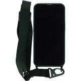 Hülle iPhone 13 mini - Silikon mit Kordel und Haken - Dunkelgrün