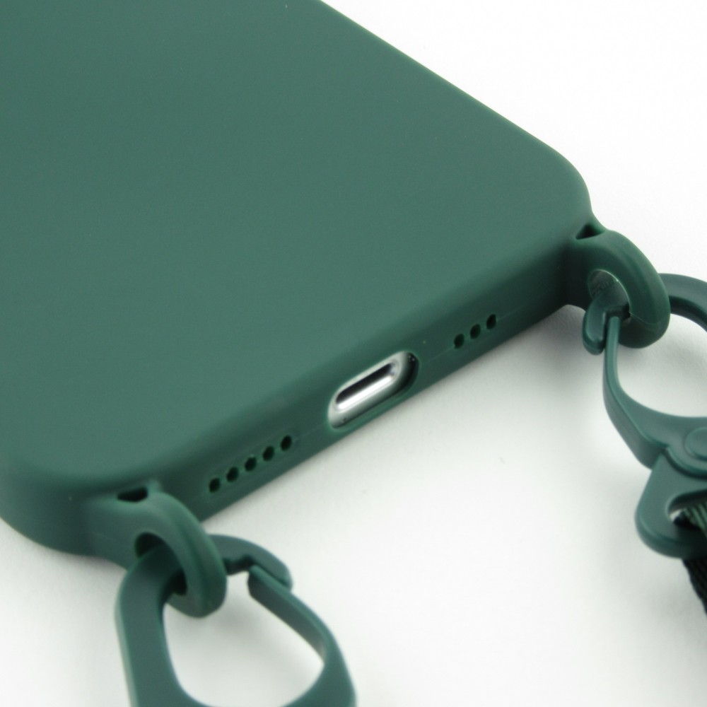 Hülle iPhone 13 mini - Silikon mit Kordel und Haken - Dunkelgrün