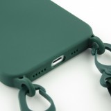 Hülle iPhone 13 mini - Silikon mit Kordel und Haken - Dunkelgrün