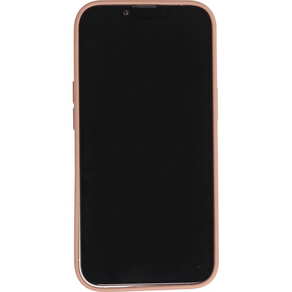 Coque iPhone 13 - Silicone mat dessin cœur doré - Brun